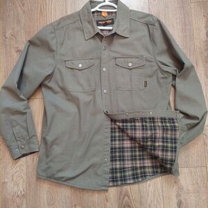 Realtree Olive Green Army Plaid Shirt Lined Button Jacket L Utility
